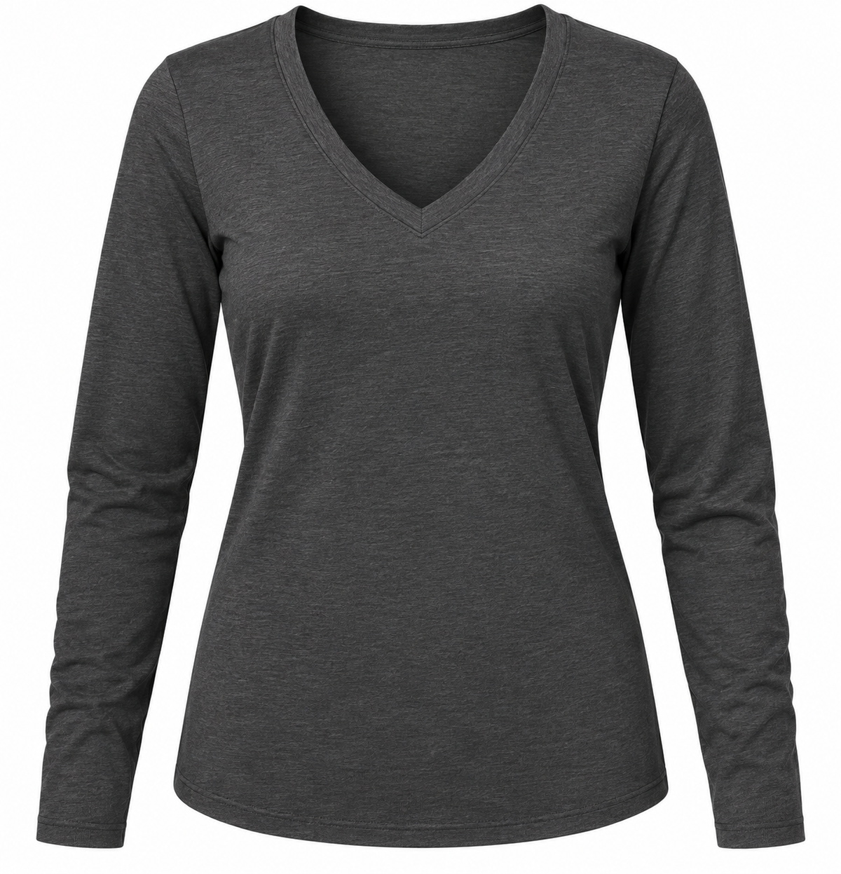 Gray V-Neck Long Sleeve T-Shirt