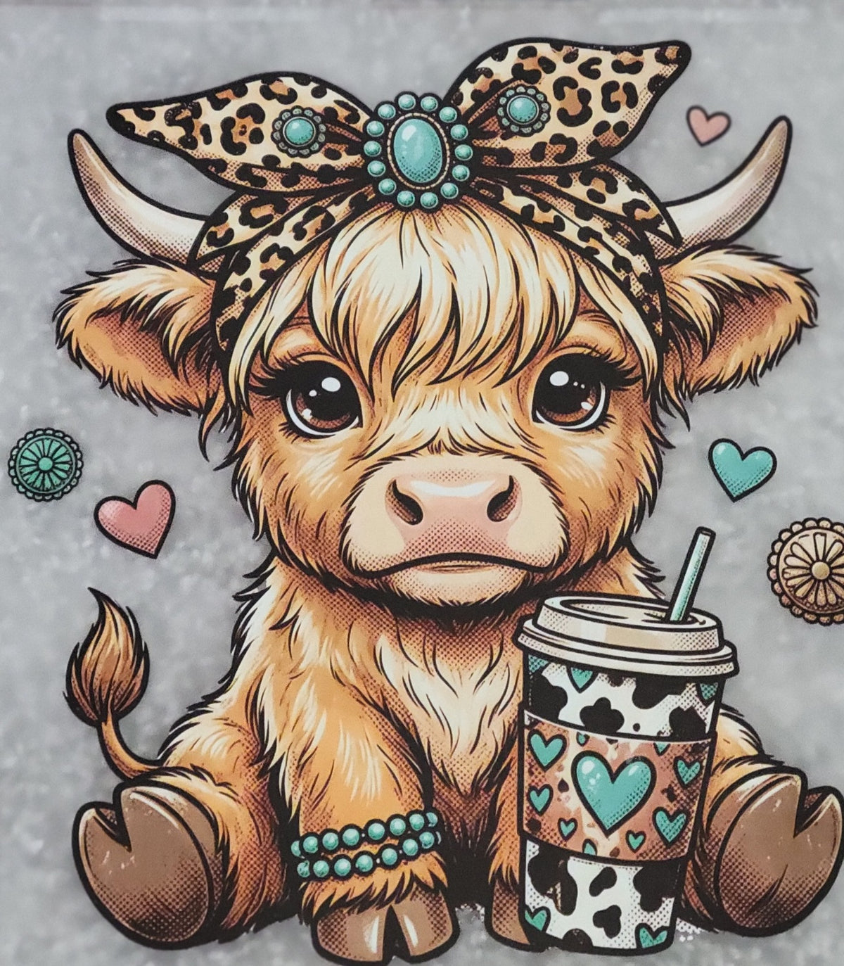 Turquoise Coffee Cow - DTF